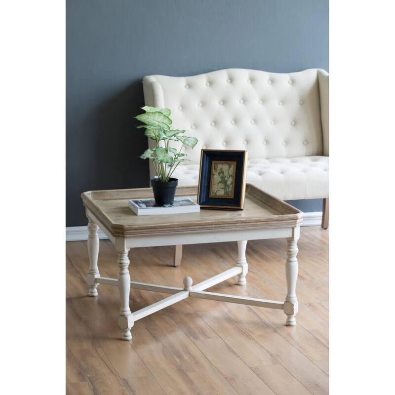 33" Brown White Casual Style Distressed Finished Square Coffee Table