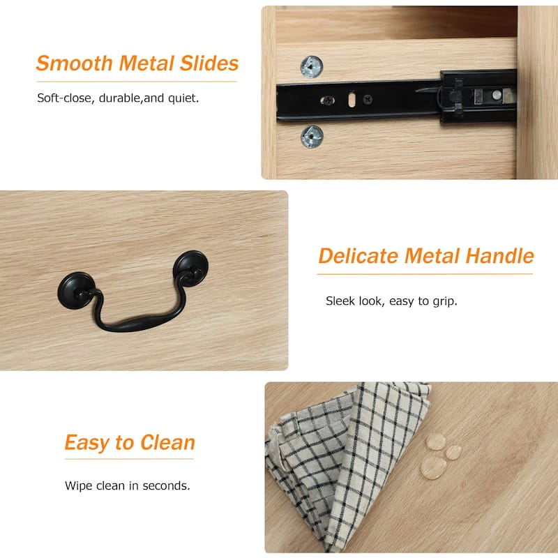 WAMPAT Large Farmhouse Nightstand with 3 Drawers,Wooden End Table