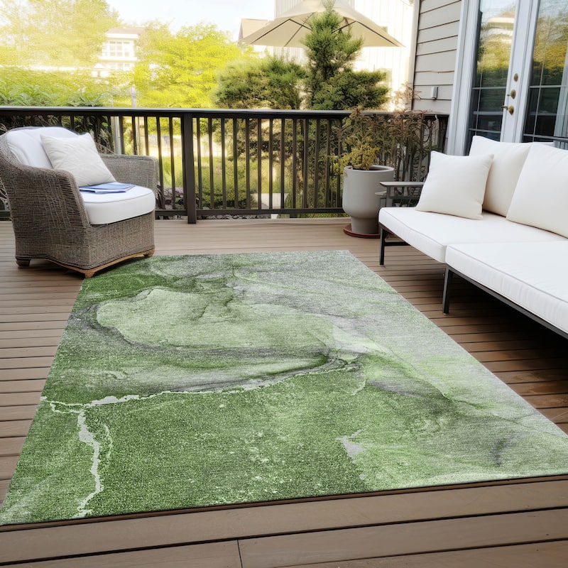 Machine Washable Indoor/ Outdoor Abstract Chantille Rug