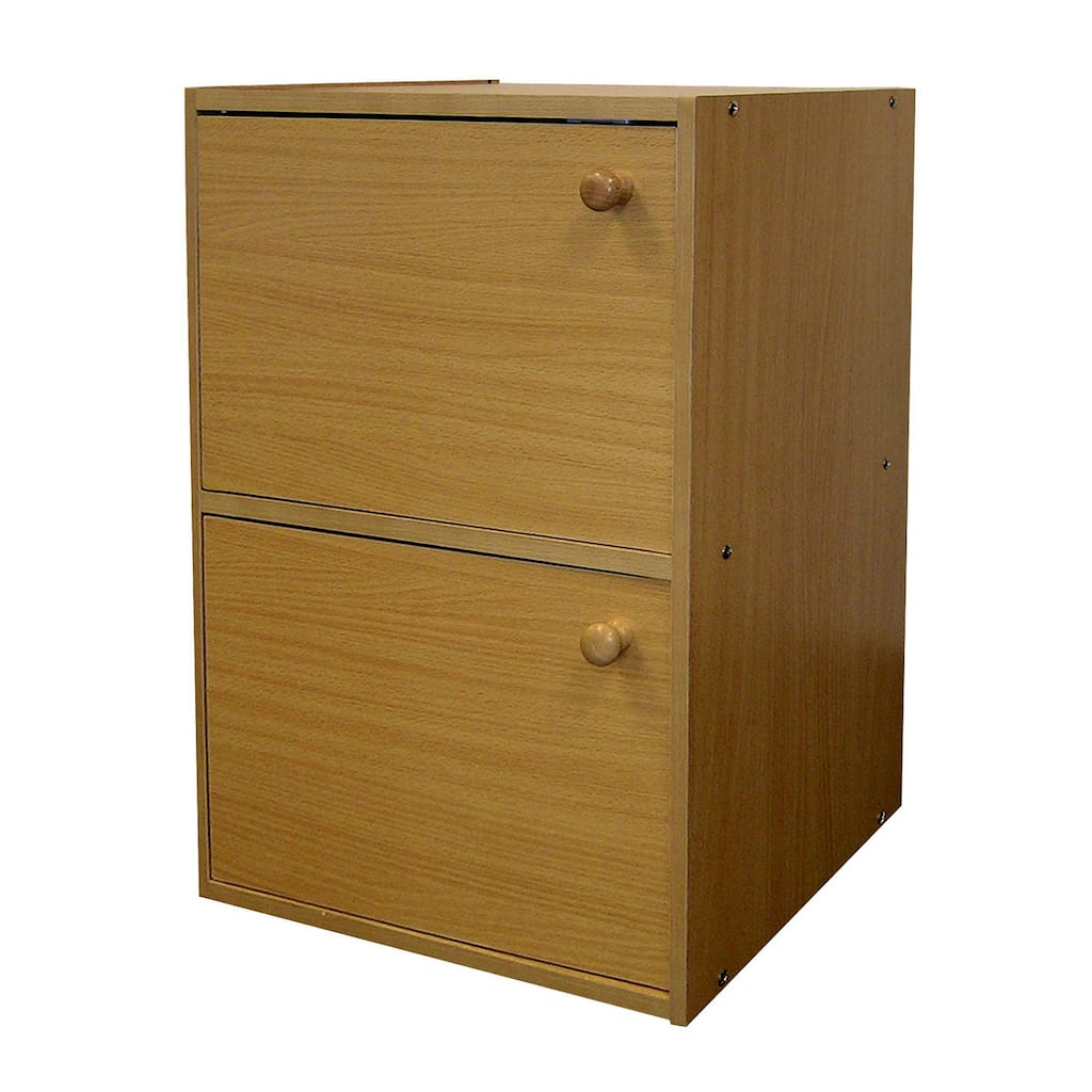 2-Level Bookshelf with Doors - Antique Style Storage Unit - Small Rubberwood Bookcase - Easy Assembly