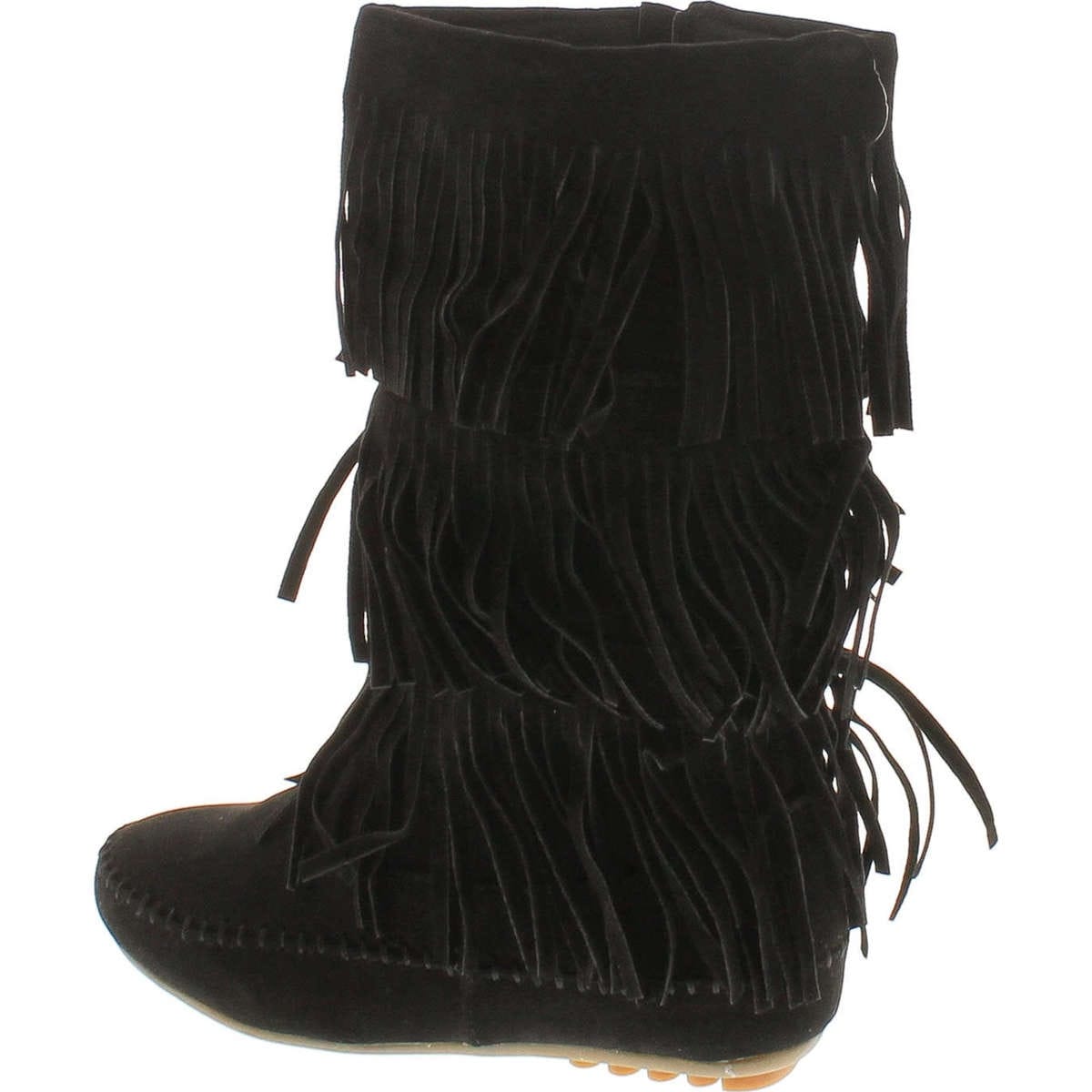 New Womens Faux Suede Pull On Mid Calf Boots Fringe Flat Mocasin Shoes Size 5-10