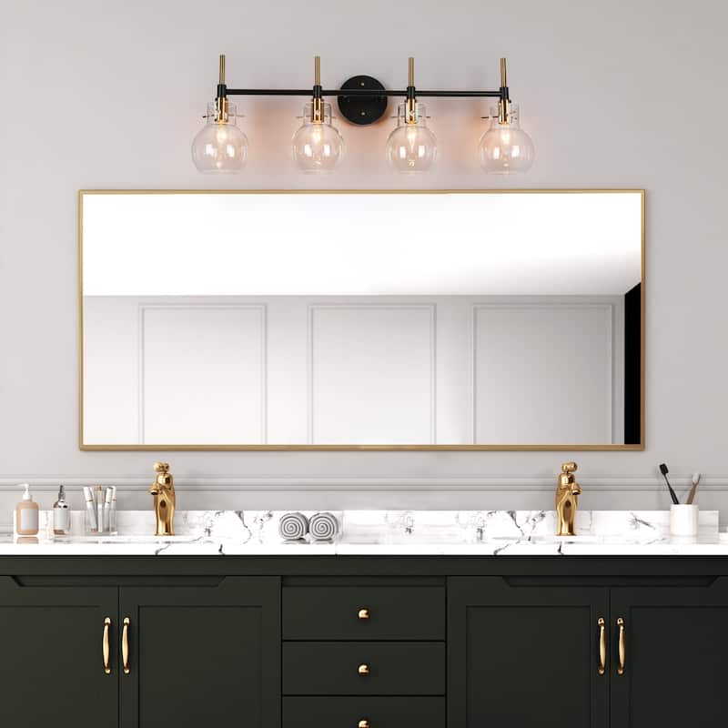 Isha 4-Light Bathroom Black Gold Vanity Lights Modern Wall Sconce with Clear Glass