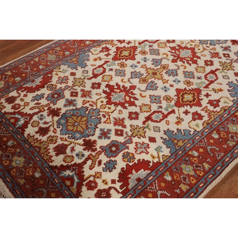 Ivory Oushak Oriental Accent Rug Hand-Knotted Wool Carpet - 4'0" X 5'10"
