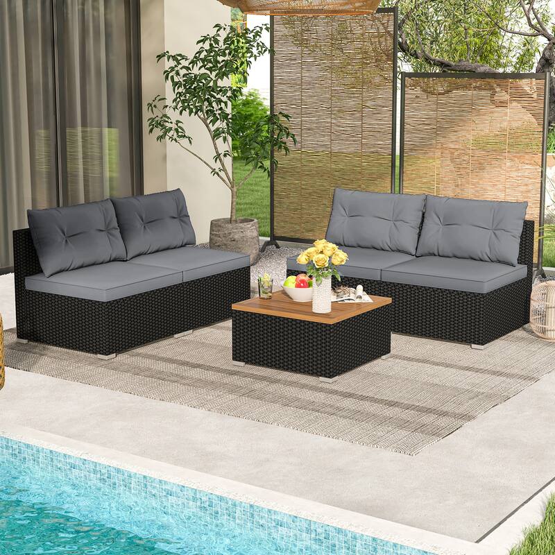 Gymax Set Of 5 Outdoor Furniture Set w/ Seat & Back Cushions Acacia