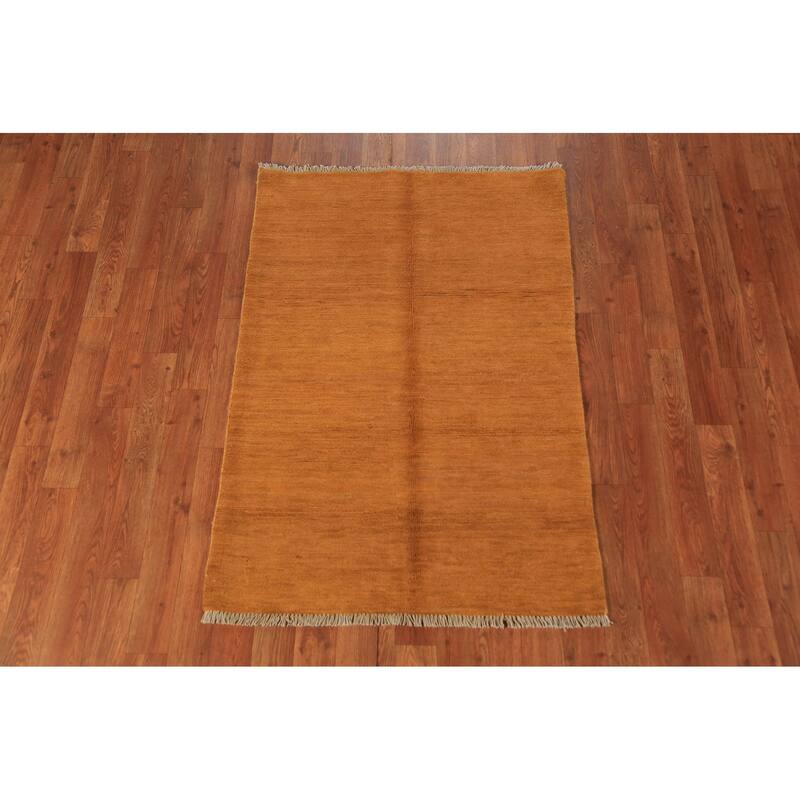 Gabbeh Modern Rug Handmade Yellow Wool Carpet - 2'9" x 3'11"