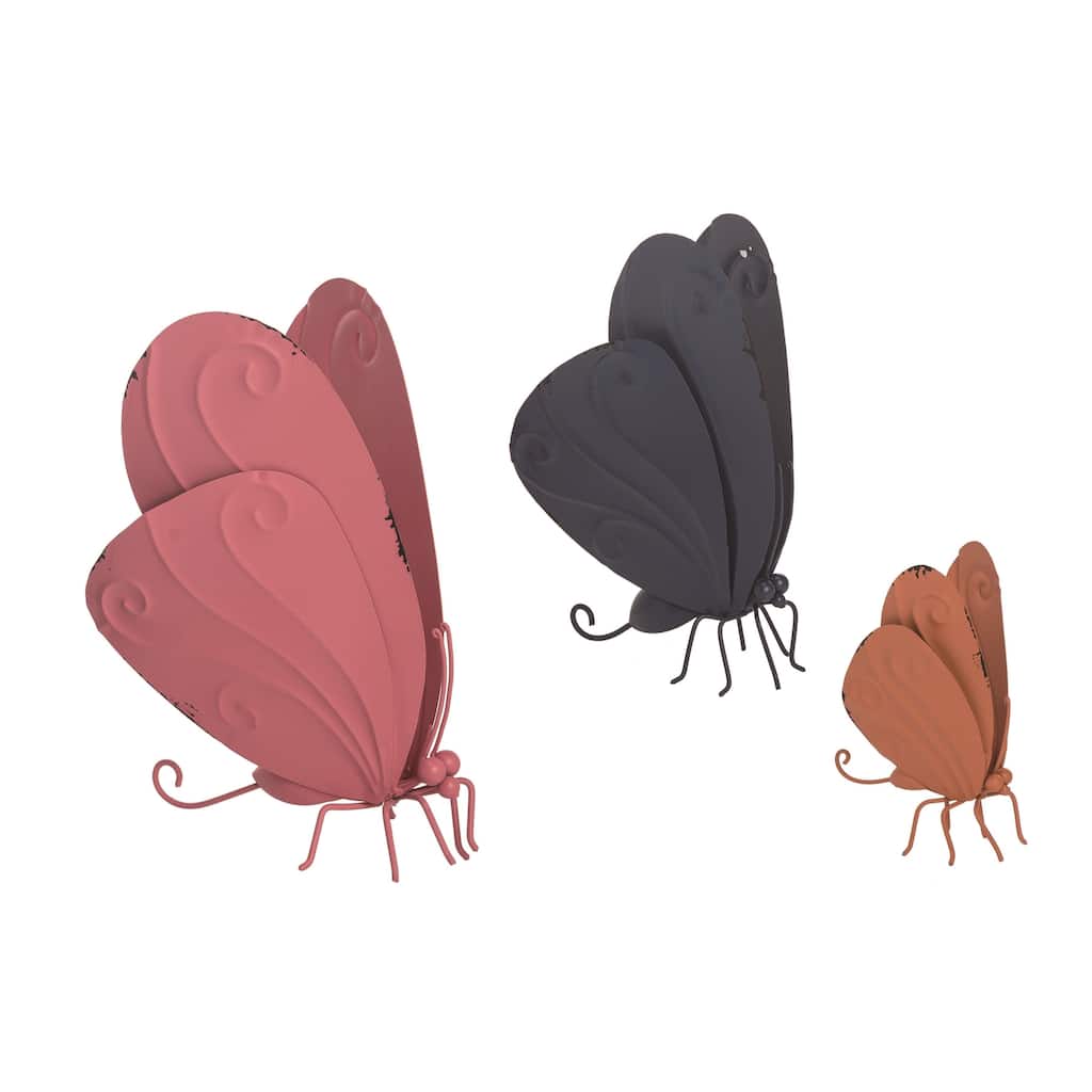 Transpac Metal 12 in. Multicolor Spring Butterflies Set of 3