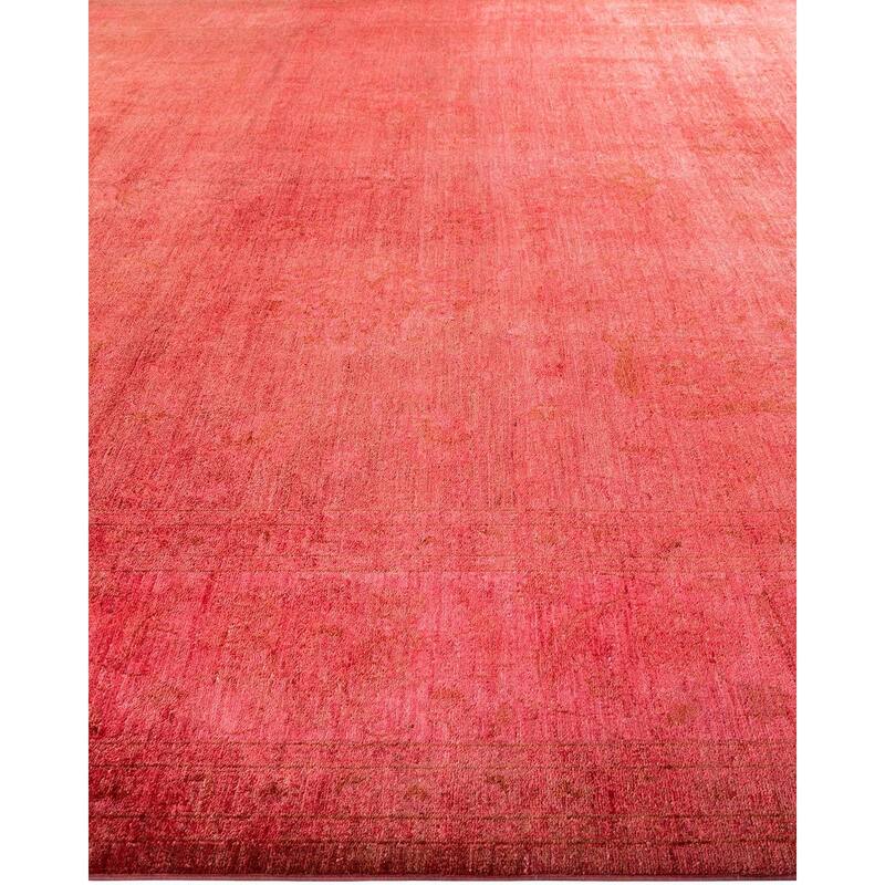 Overton Hand Knotted Wool Vintage Inspired Modern Contemporary Overdyed Pink Area Rug - 12' 0" x 18' 6"