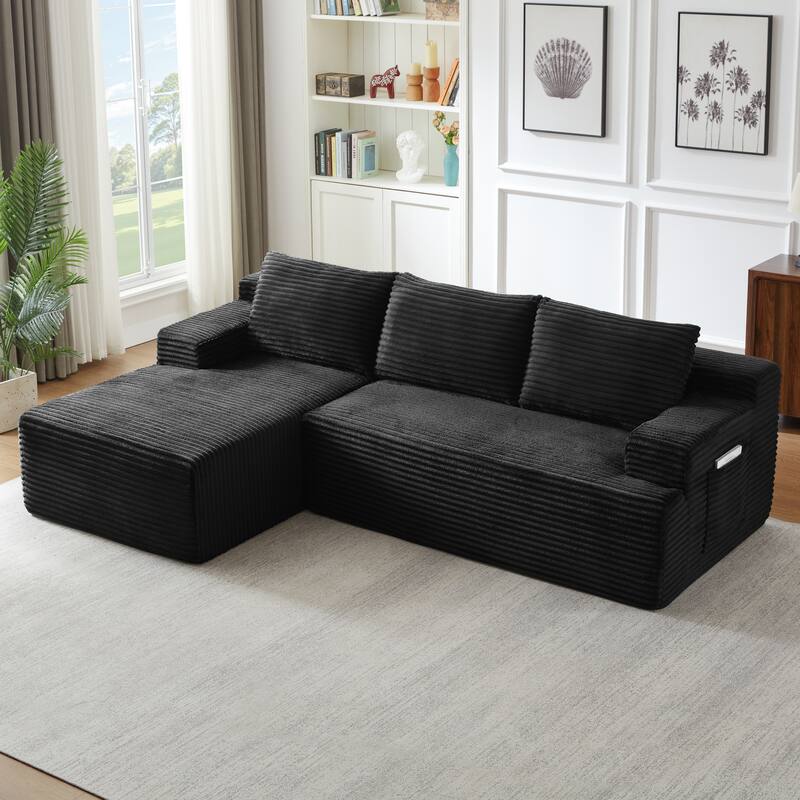 Rossetta L-Shaped Left-Facing Modular Classic Corduroy Fabric Striped Sectional Sofa with Deep Seat