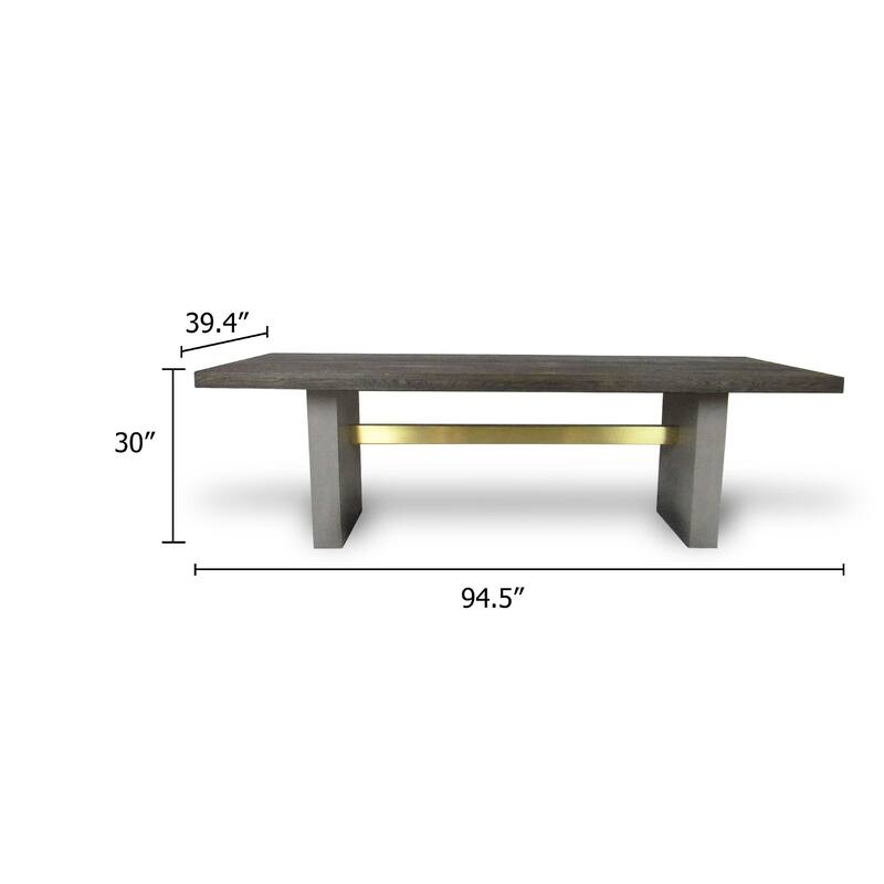 Cid Coe Dining Table, 94 Inch Brown Walnut Top, Gray Concrete Pedestal Base - Gray, Brown, Brass