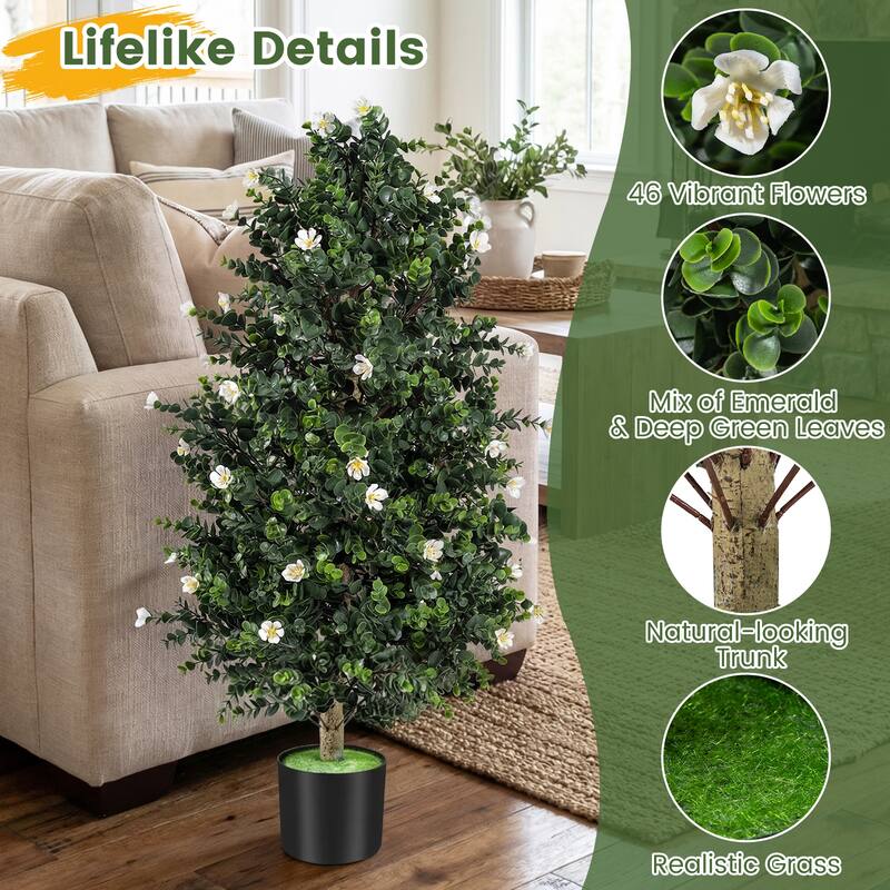 Gymax 2 Pack 36'' Artificial Topiary Cone Tree w/49 Flowers