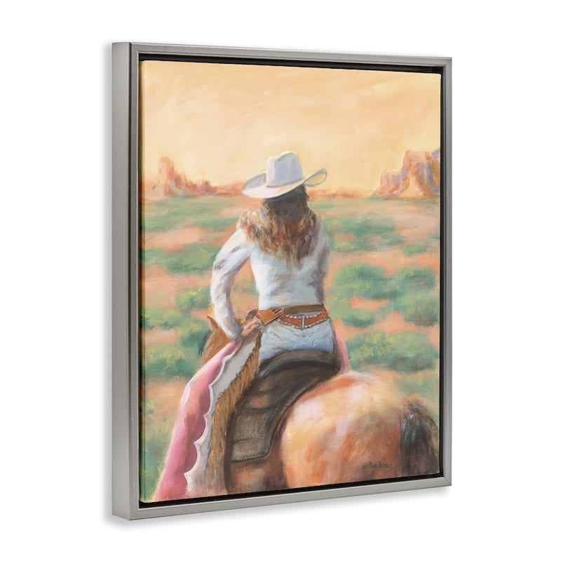 Stupell Cowgirl Atop Country Horse Framed Floater Canvas Wall Art Design By Pam Britton