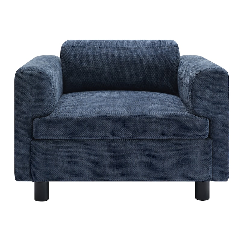 Modern 45.5" Woven Velvet Fabric Upholstered Accent Chair with Round Rubberwood Legs and High-Density Cushion