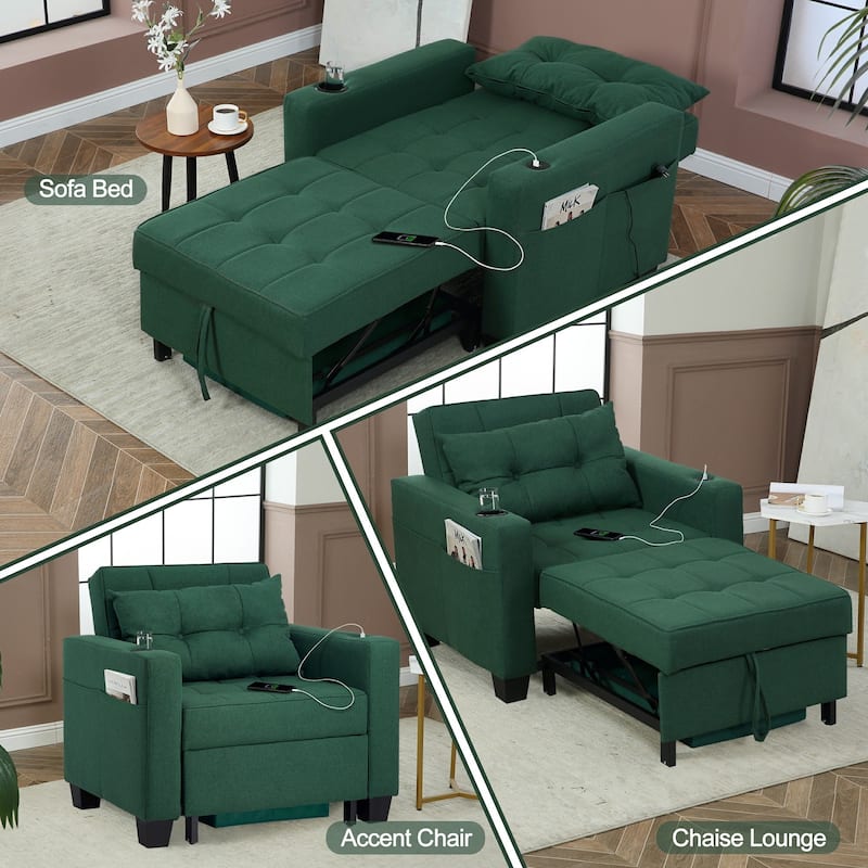 Pull Out Sofa Couch Bed Convertible Sleeper Sofa Bed with Storage Chaise, Sofa Couch