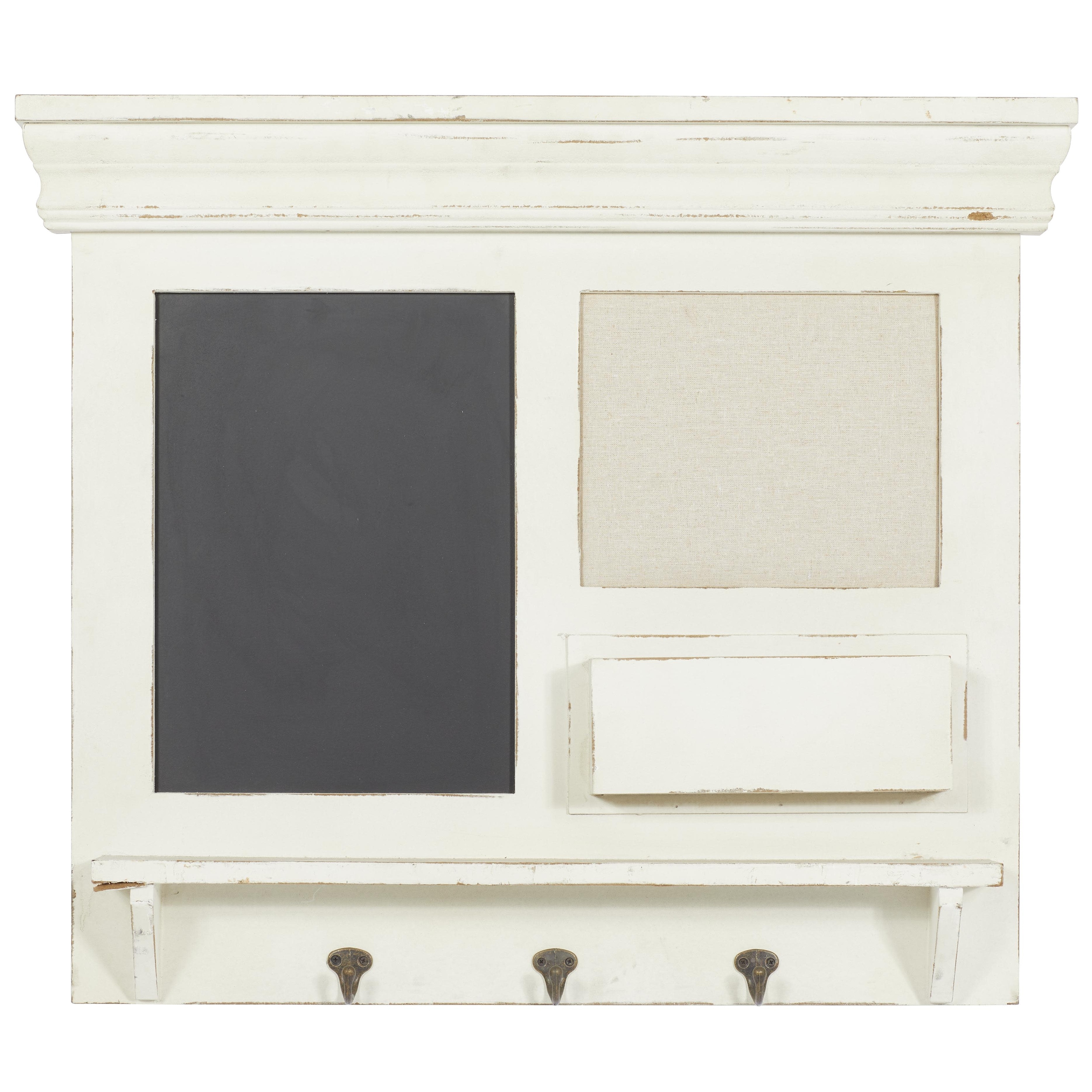 Wooden Sign Chalkboard Wall Decor with Hooks and Storage - White - Roche River Decor