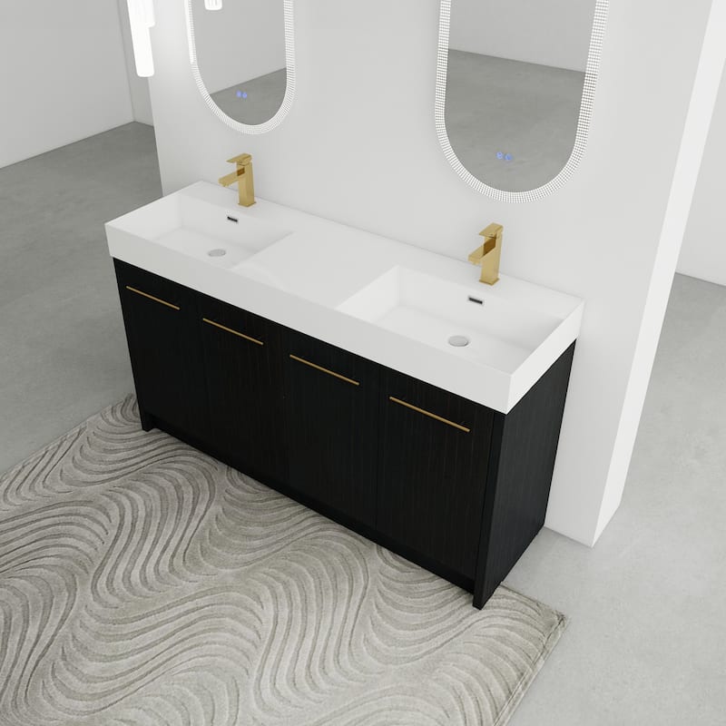 60 inch Plywood Freestanding Bathroom Vanity with Resin Double Sink - 60" x 18" x 35"