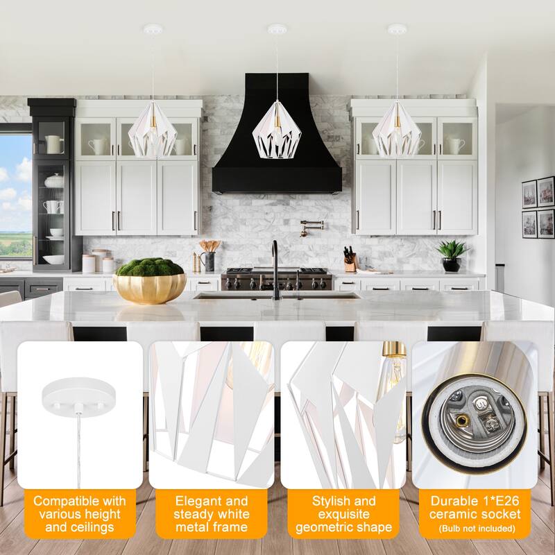 Industrial Geometric Metal Pendant Light Hanging Kitchen Fixture - Dia.12-in