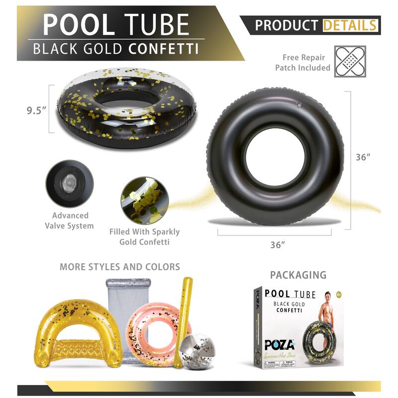 POZA Inflatable Swim Ring Pool Float Tube - 36 Inch – Black Gold - 36 inches