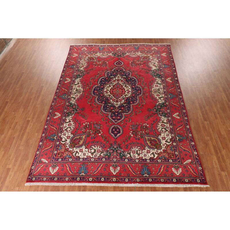 Tabriz Persian Vintage Area Rug Handmade Wool Carpet - 9'6"x 13'0"