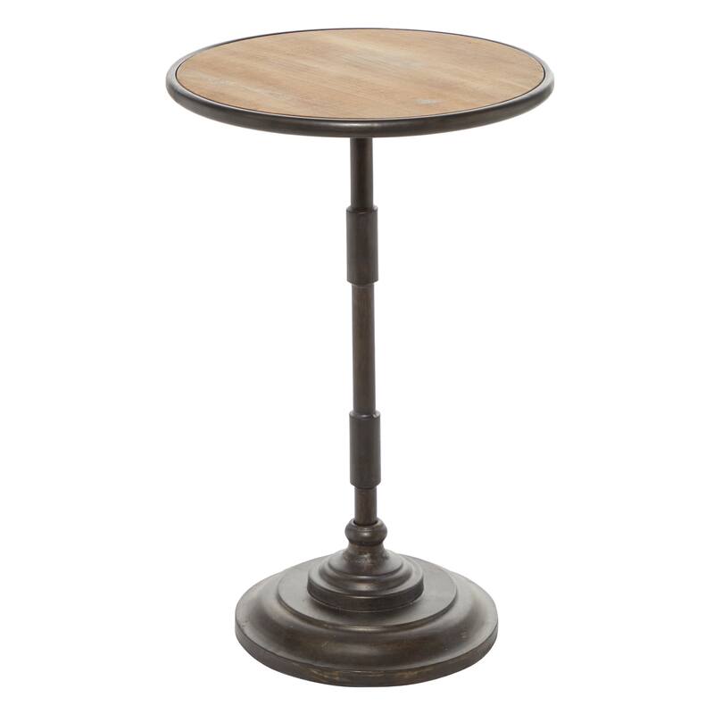 Metal Accent Table with Brown Wood Top - Bronze - Roche River Decor - Bronze - 16"W, 25"H