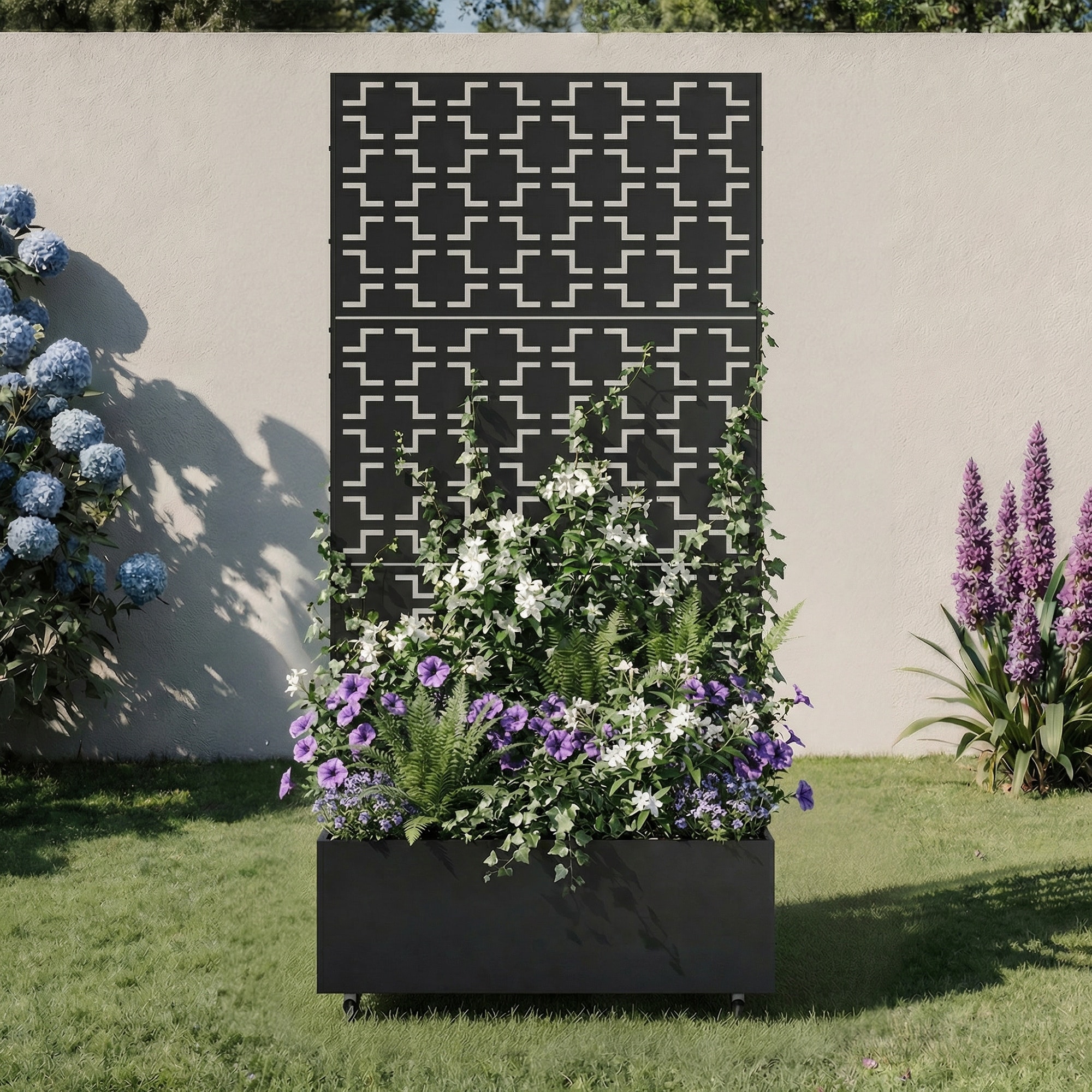 Outdoor Metal Rectangular Pattern Privacy Fence Screen Planter Box