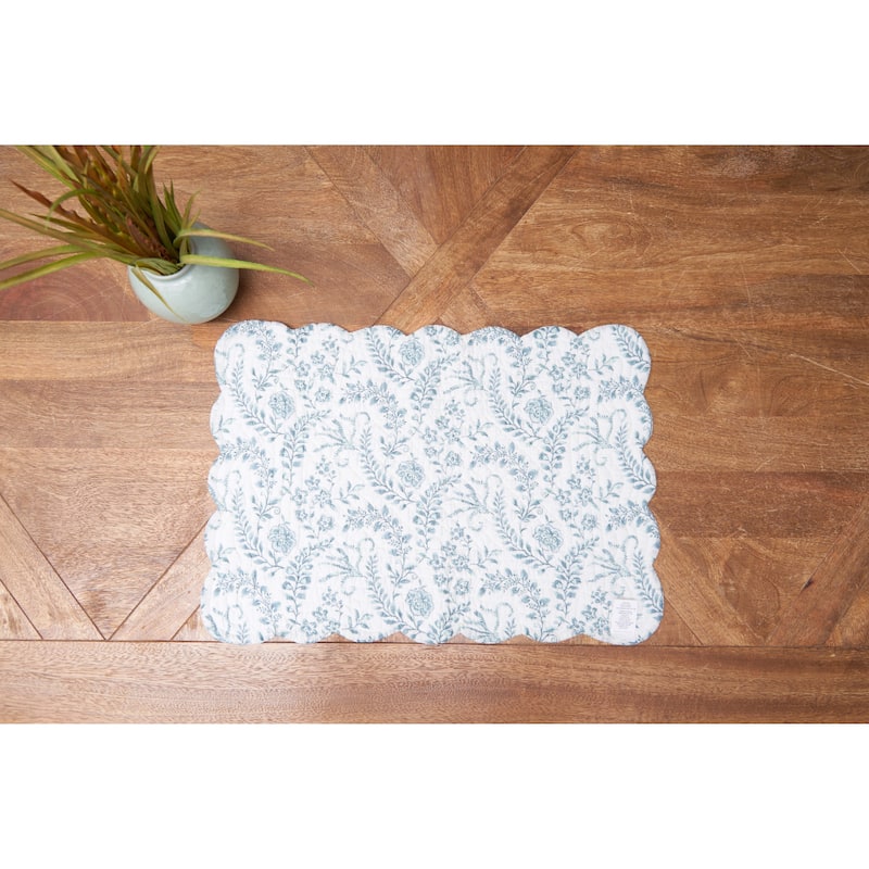 Braganza Teal Vintage Floral Flower Design Placemats Set of 6, 13" x 19"