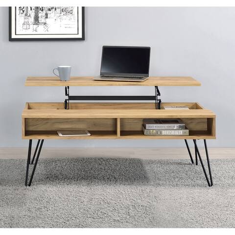 Golden Oak and Black Lift Top Storage Coffee Table
