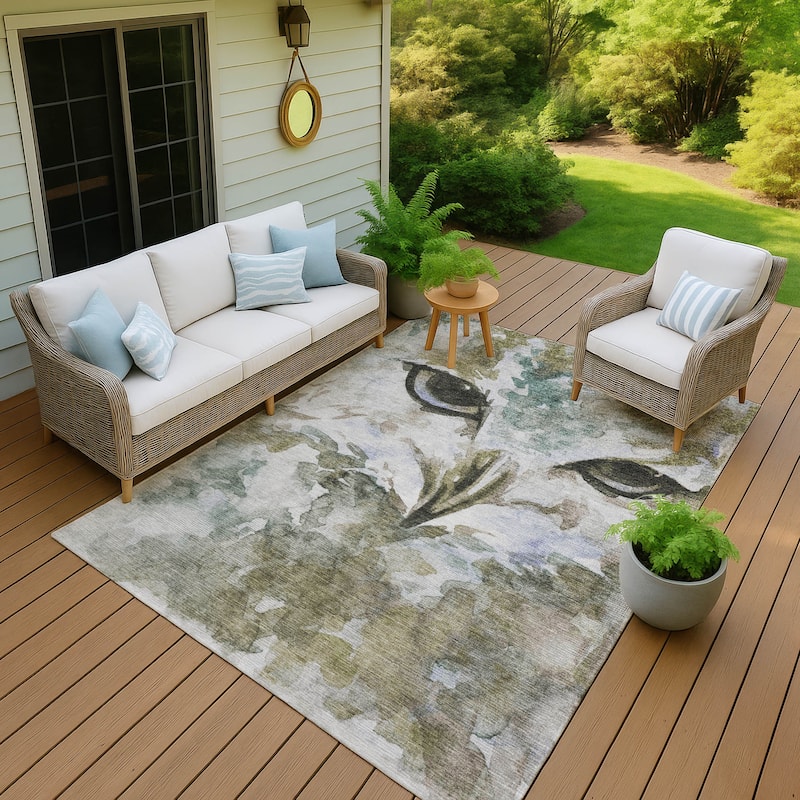 Machine Washable Indoor/ Outdoor Modern Owl Chantille Rug - Taupe - 3' x 5'