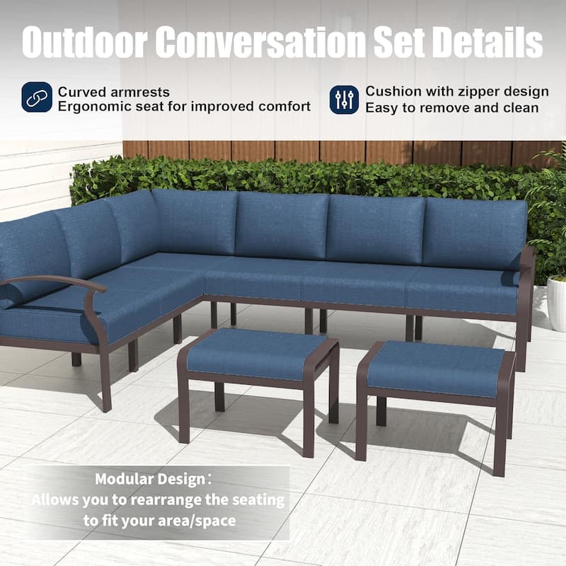 Kullavik Aluminum Corner Sofa Set, Patio Outdoor Sectional Sofa Set with Armrests and Footrests