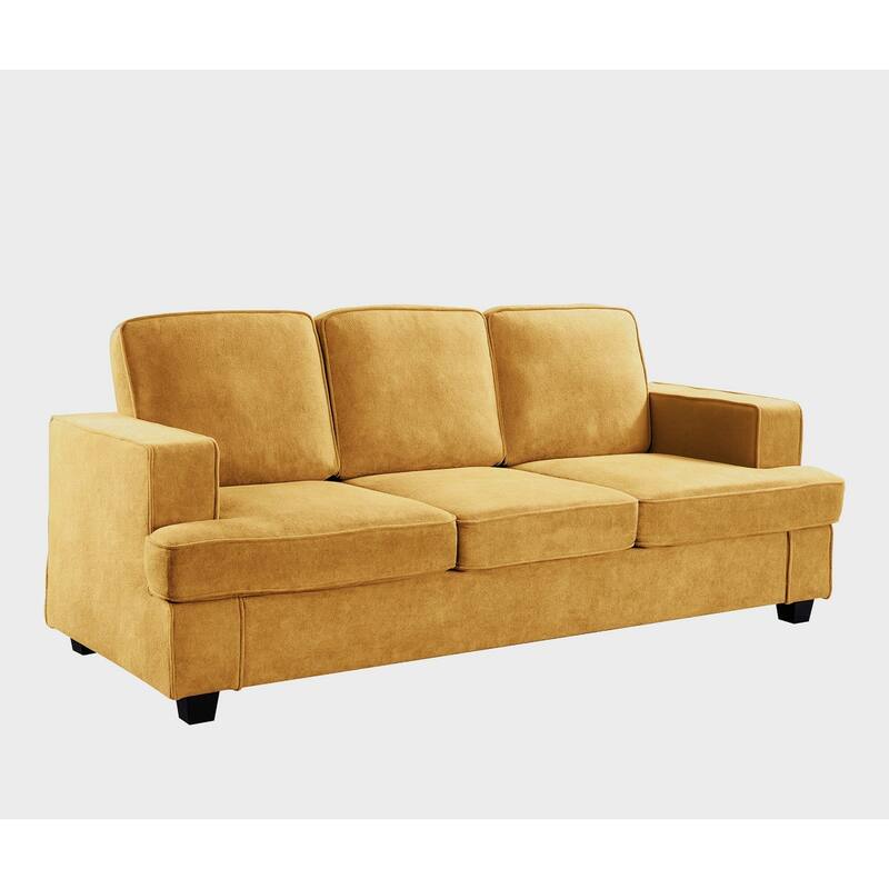 Modern Mustard Yellow Velvet 3 Seater Sofa, 84x36x35 inches