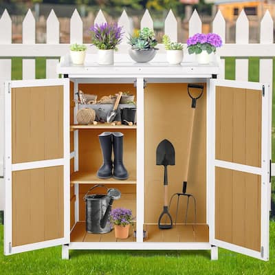 Potting Bench Outdoor Cabinet with Metal Tabletop and Adjustable Shelf