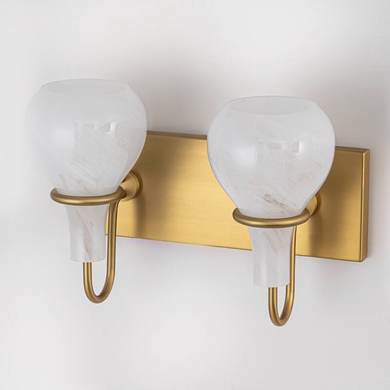 Modern Gold Vanity Light with Clouded Glass Bulb-Vase Shades Bathroom