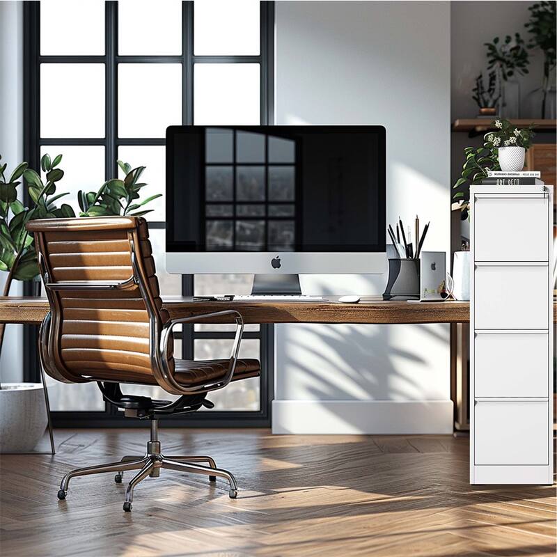 4 Drawer Metal Vertical File Cabinet w/Lock Office Home File Cabinet - White