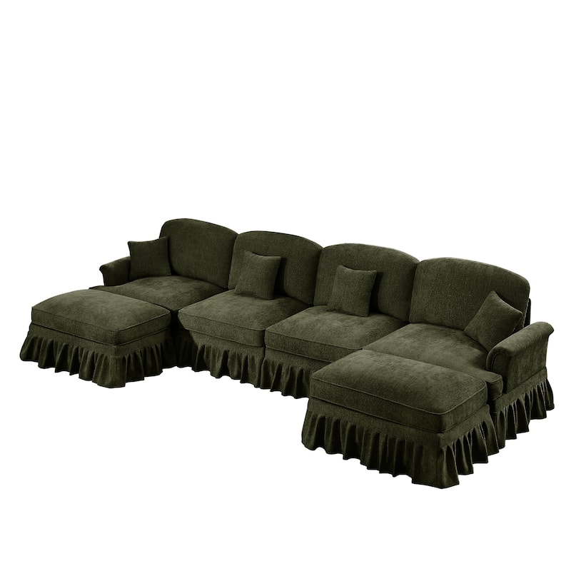 GDFStudio - Classic U-Shaped Chenille 4-Seater 137.8" Sectional Sofa with Ottomans