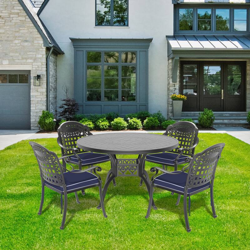 5-Piece Set Of Cast Aluminum Patio Furniture With Cushions