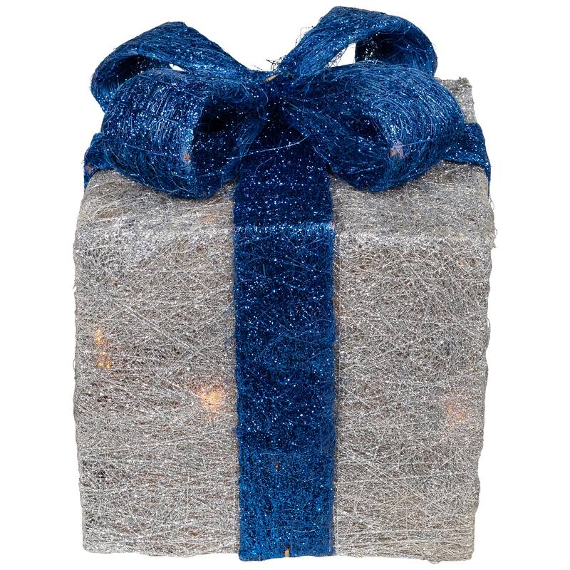 Set of 3 Silver Blue Lighted Gift Boxes Outdoor Christmas Yard Decor