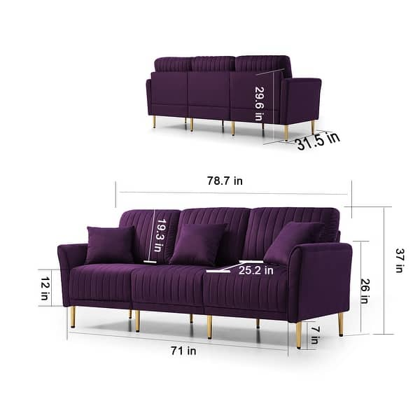 Purple Velvet Reversible Back 3-seat Sofa with Ottoman - Bed Bath ...