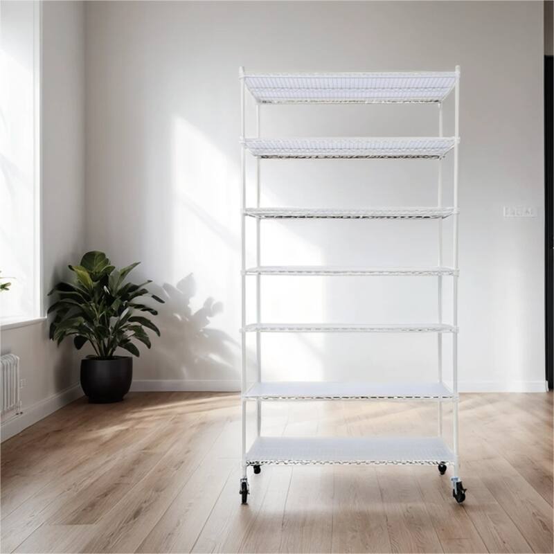 7 Tier 2450lbs Capacity Adjustable Metal Storage Rack with Wheels