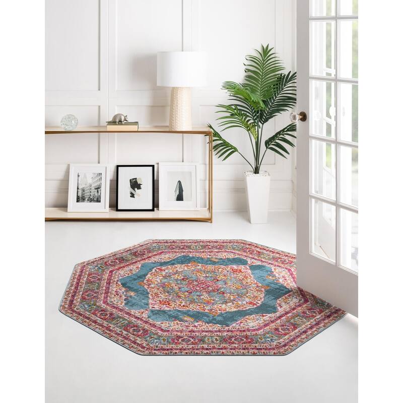 Traditional Samana Collection Area Rug - 5'x5' Octagon - Turquoise