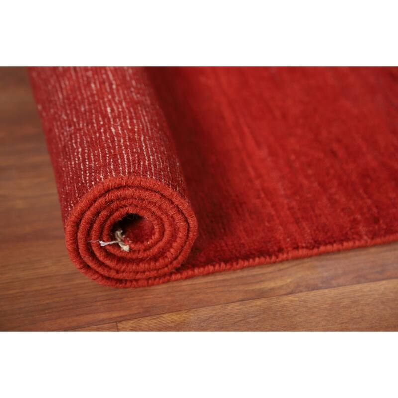 Contemporary Red Gabbeh Oriental Foyer Rug Handmade Wool Carpet - 3'4"x 4'10"