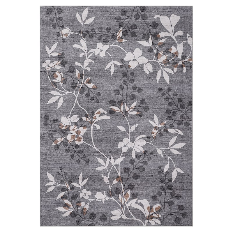 Modern Leaves Pattern Area Rug Botanical Print Washable Rugs for Living Room Bedroom Non-Slip Low Pile Floor Carpet
