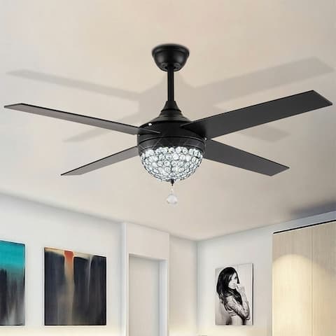 Bronze Crystal Fandelier 4-Blades Ceiling Fan with Light and Remote