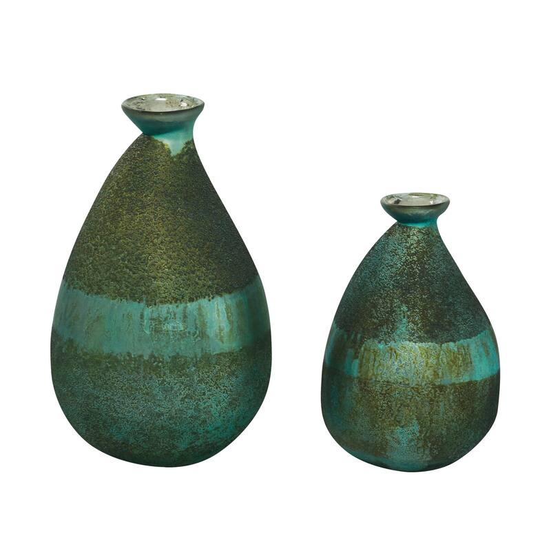 Glass Blown Teardrop Decorative Vase - Set of 2 Gold, Green, Gray - Roche River Decor