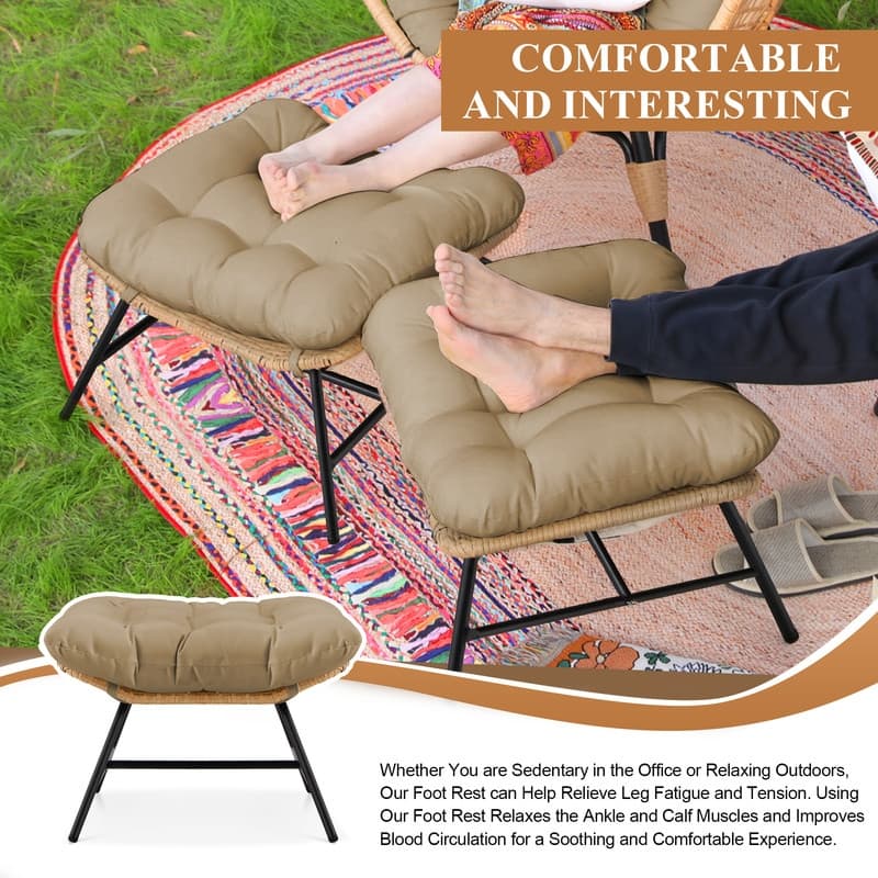 FINCATI 2-piece Oversized Luxury Patio Outdoor Ottomans with Cushions, Royal Rattan Wicker Square Footrests