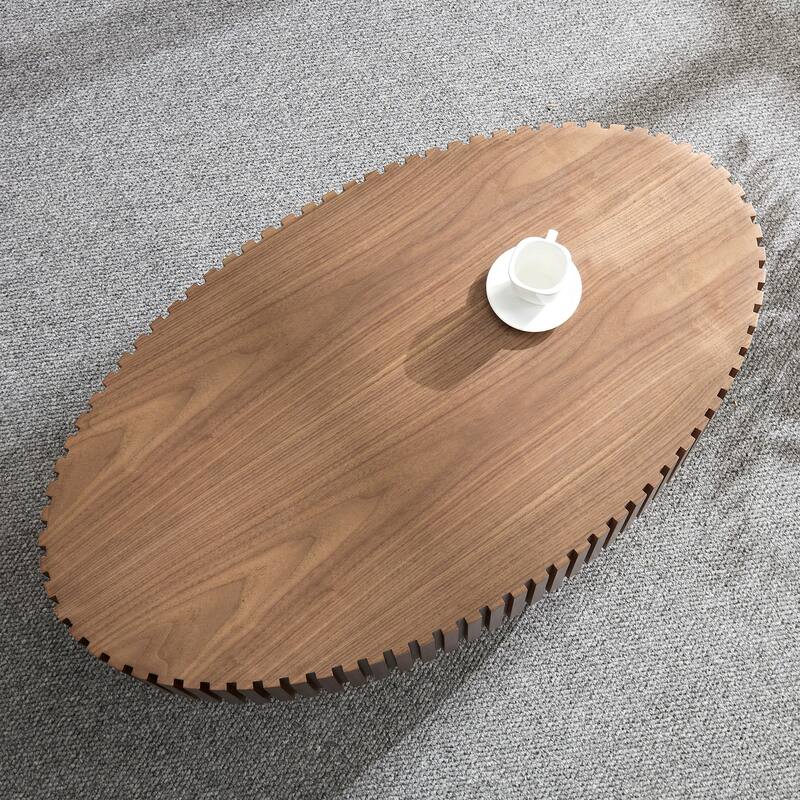 Modern Handcraft Drum Coffee Table Ellipse Coffee Table for Living Room,Oval Small Coffee Table with Sturdy Pedestal