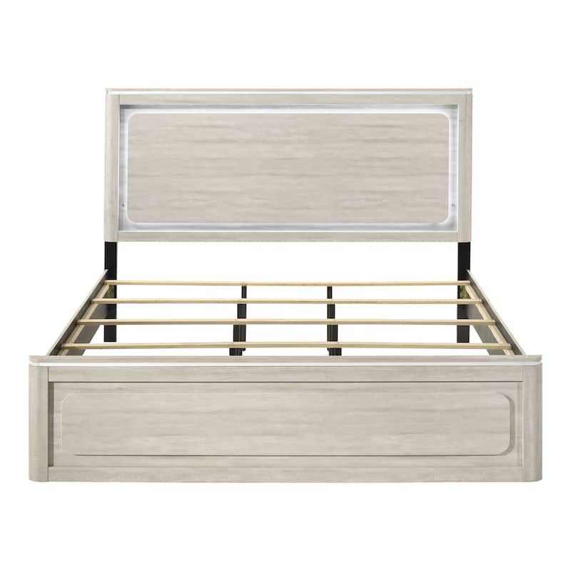 Furniture of America Krale Modern Grey Wood Panel Bed with LED on Headboard
