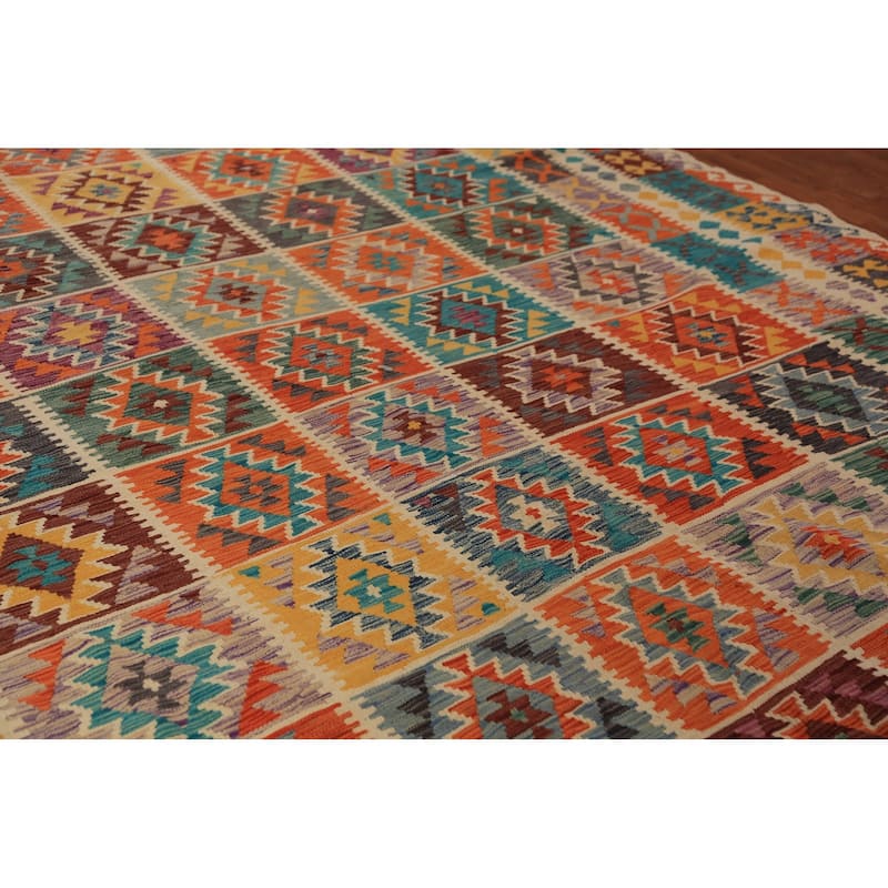 Geometric Kilim Oriental Rug Flatweave Wool Carpet - 9'7"x 12'10"