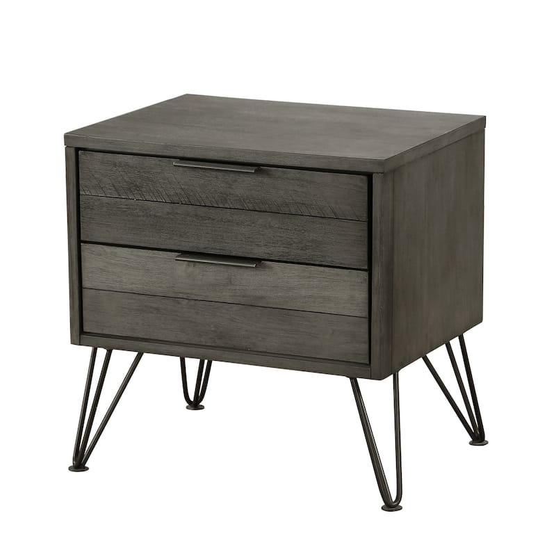 Contemporary Three-Tone Nightstand Perched atop Metal Legs Acacia Veneer Modern Bedroom Furniture