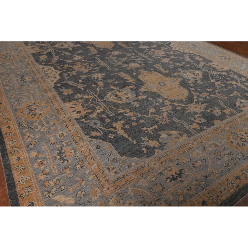 Vegetable Dye Floral Oushak Turkish Large Rug Handmade Wool Carpet - 11'11"x 14'7"