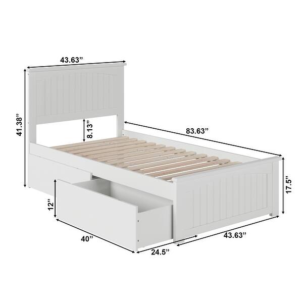 dimension image slide 1 of 12, AFI Nantucket Platform Bed with Matching Footboard & Storage Drawers