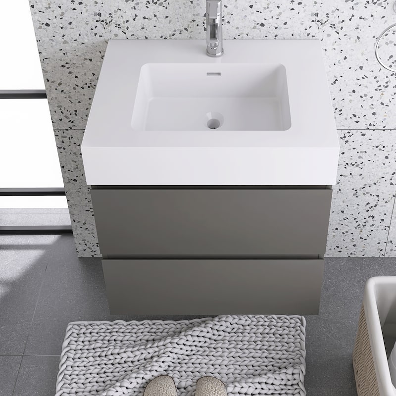 Floating Bathroom Vanity with Solid Surface Top